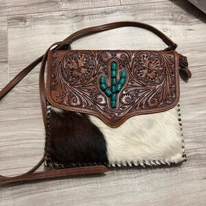 American Darling Brown and White Leather Crossbody Bag
